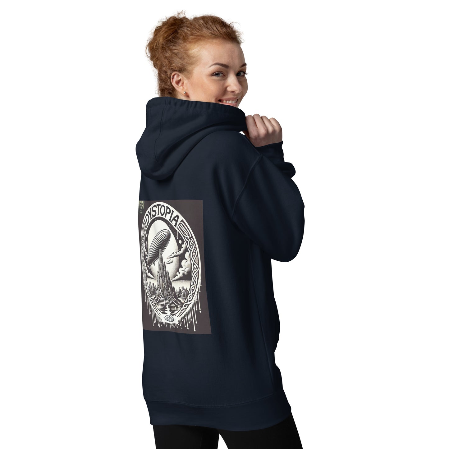 Sudadera unisex con capucha "Deff Zeppelin" de Dystopia Drape